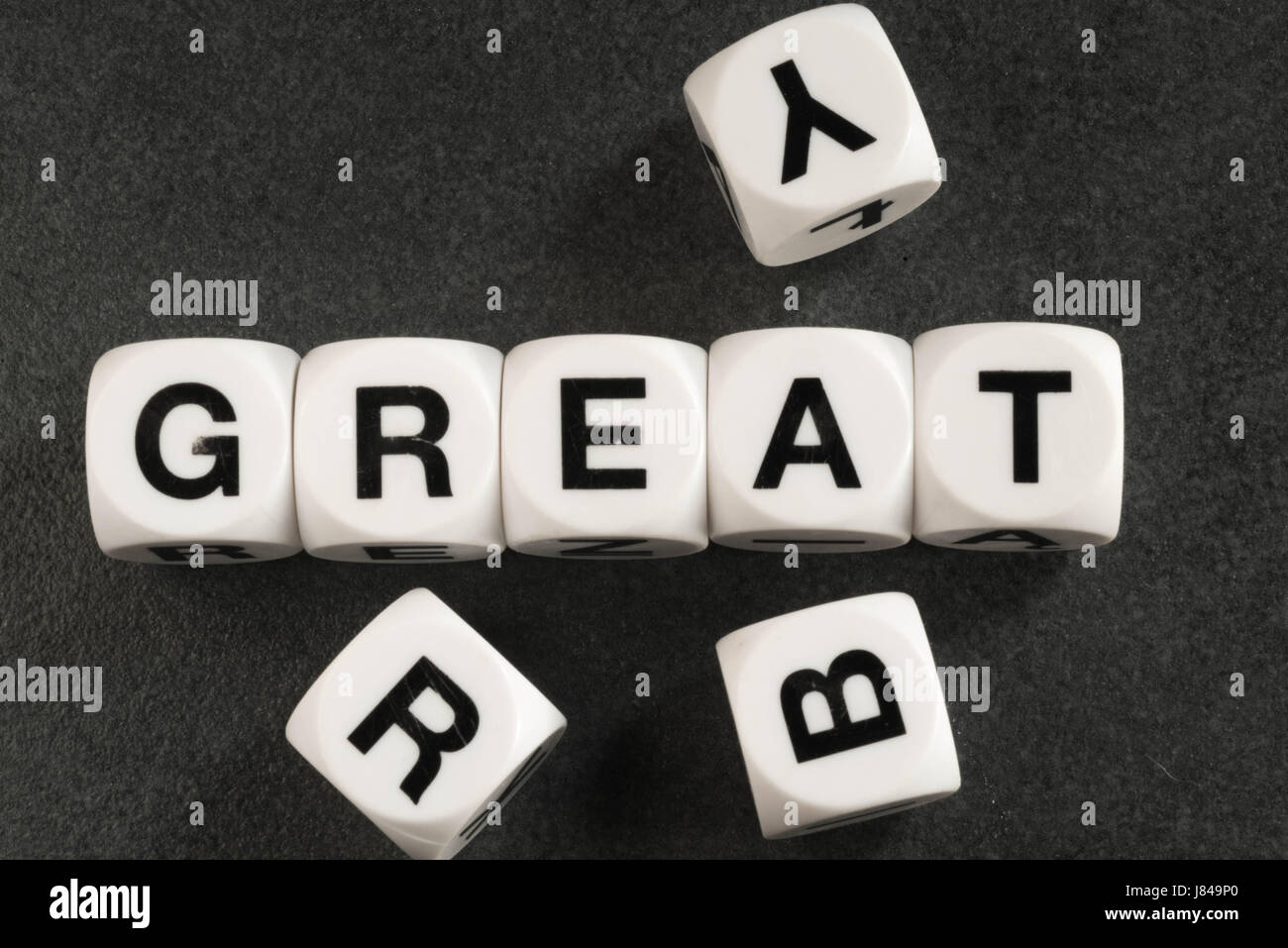 word great on white toy cubes Stock Photo Alamy