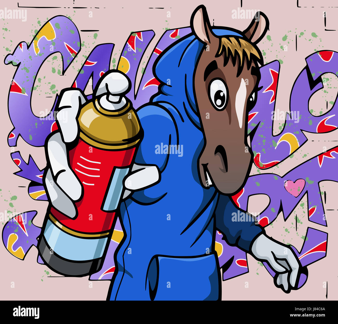 blue city town art culture colour horse animal mammal wall illustration daub Stock Photo