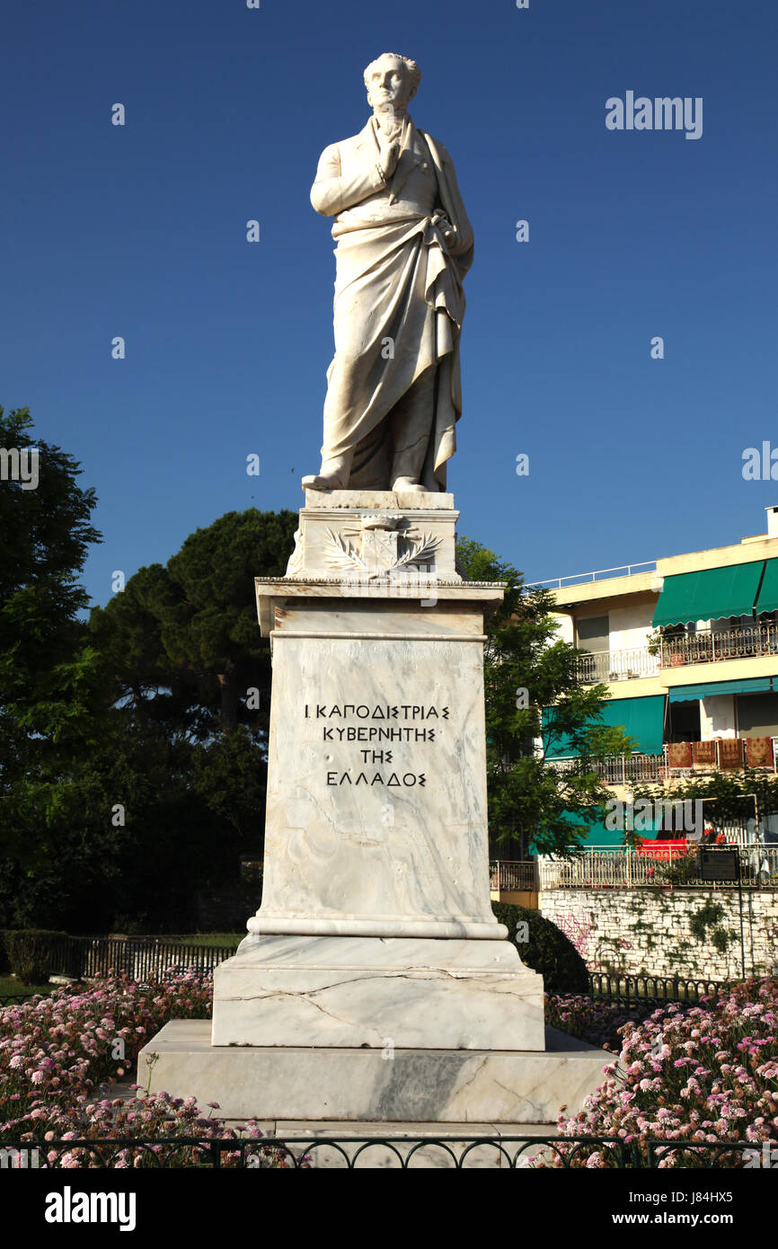 city town monument greece corfu statue marble president first greek Stock Photo