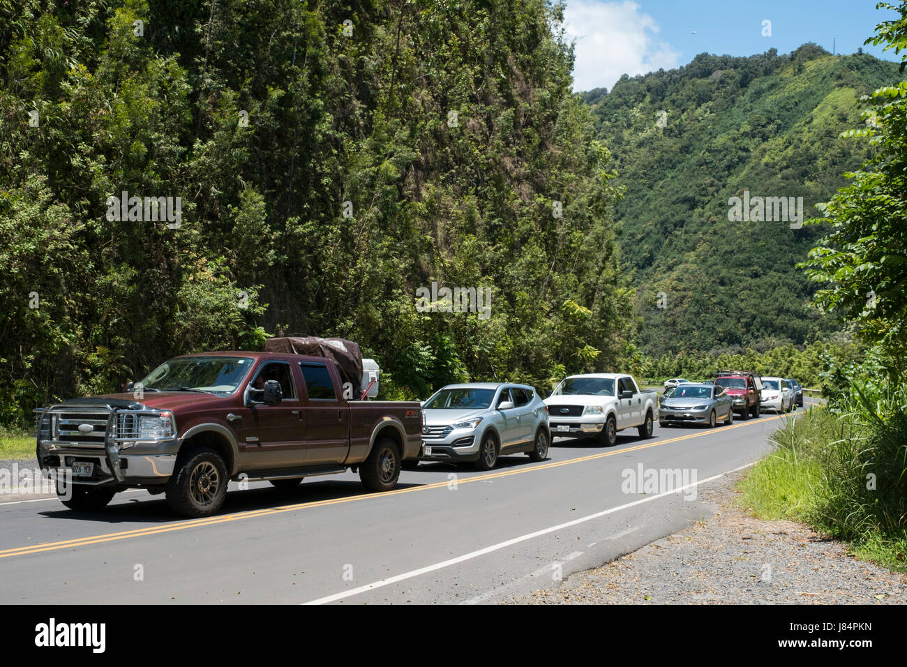 The winding Hana highway, the road to Hana, Maui, Hawaii Stock Photo
