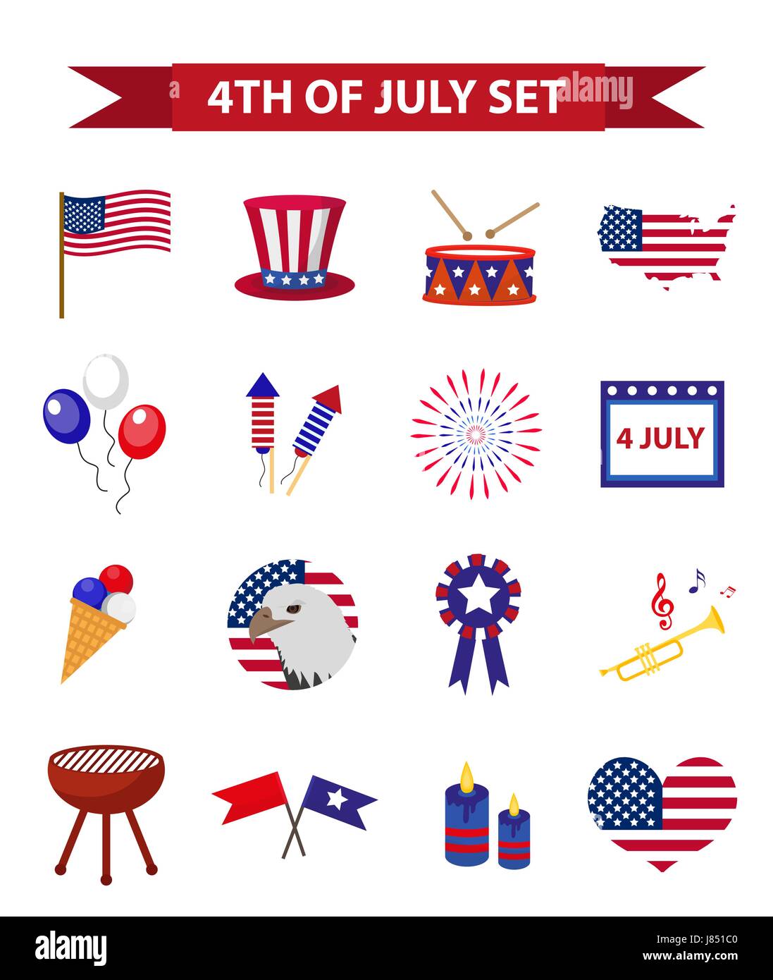 Set Of Patriotic Icons Independence Day Of America July Th Collection Of Design Elements