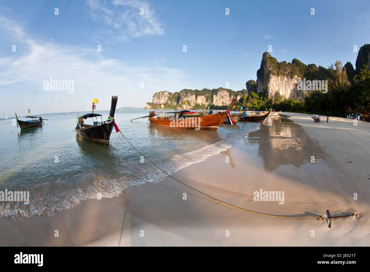 Long tail boat  in Railay Beach Thailand Stock Photo