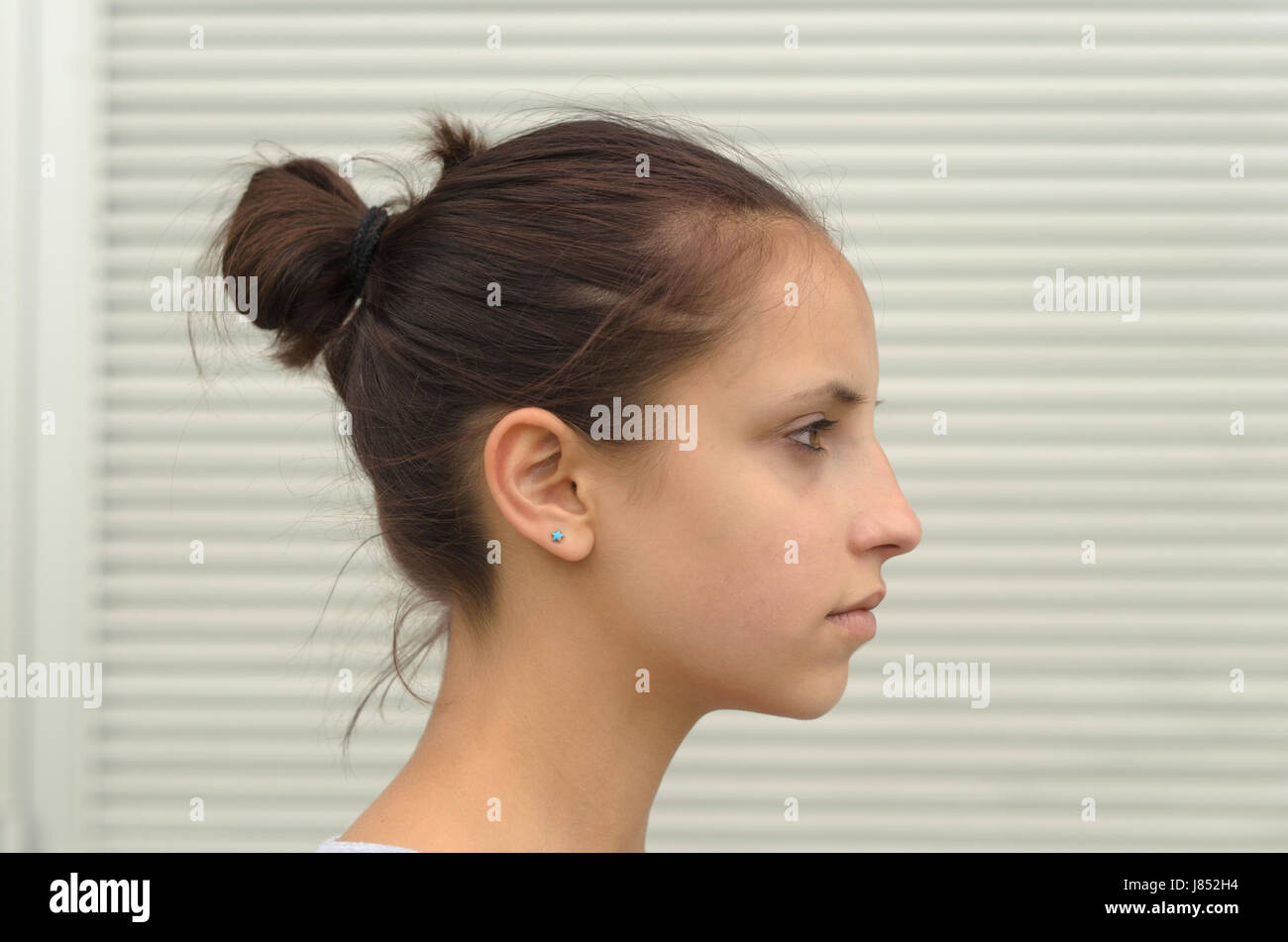 woman profile meditative face aim goal ahead teens teenagers youth woman Stock Photo