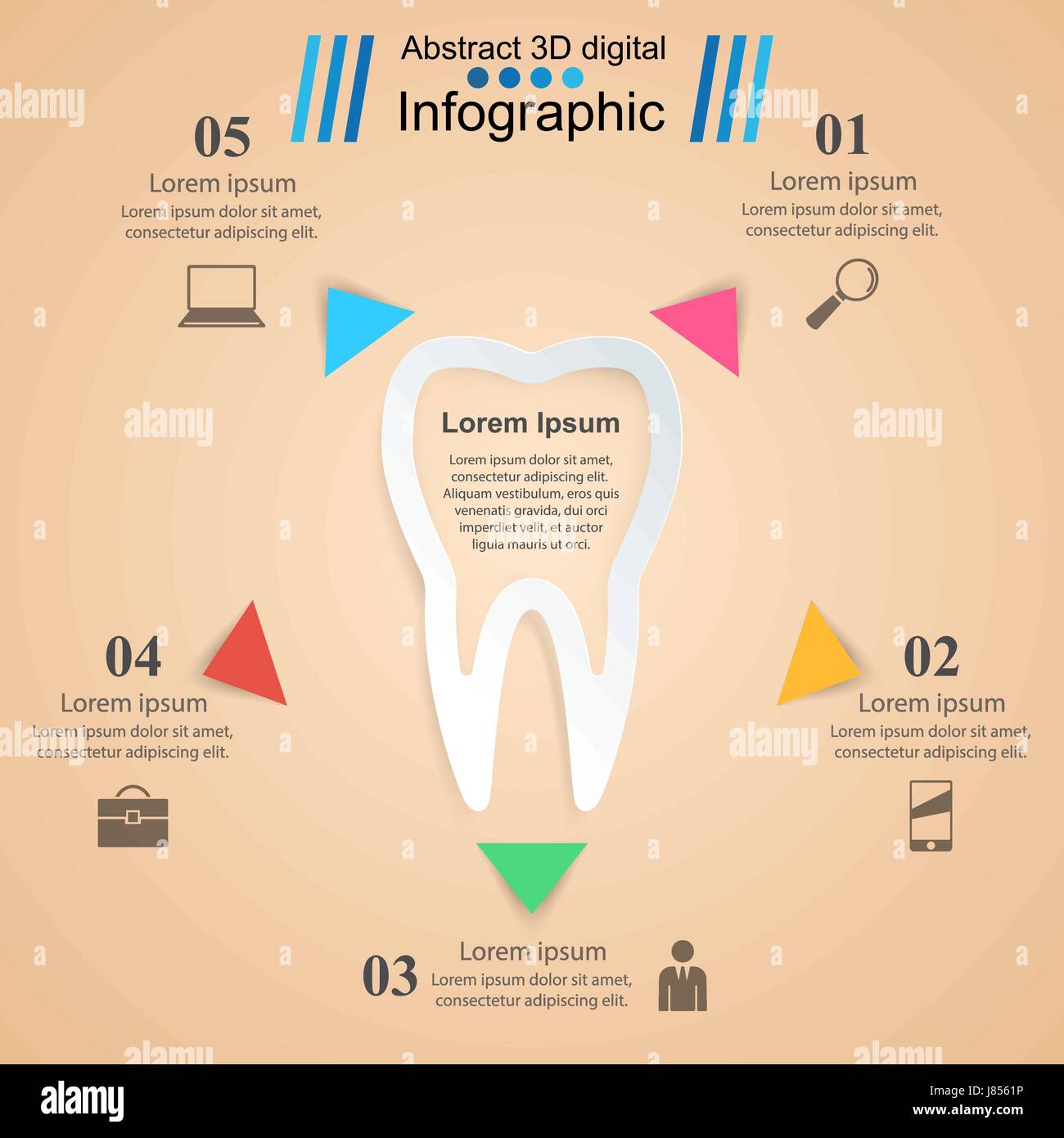 Abstract 3D digital illustration Infographic. Tooth icon. Stock Vector