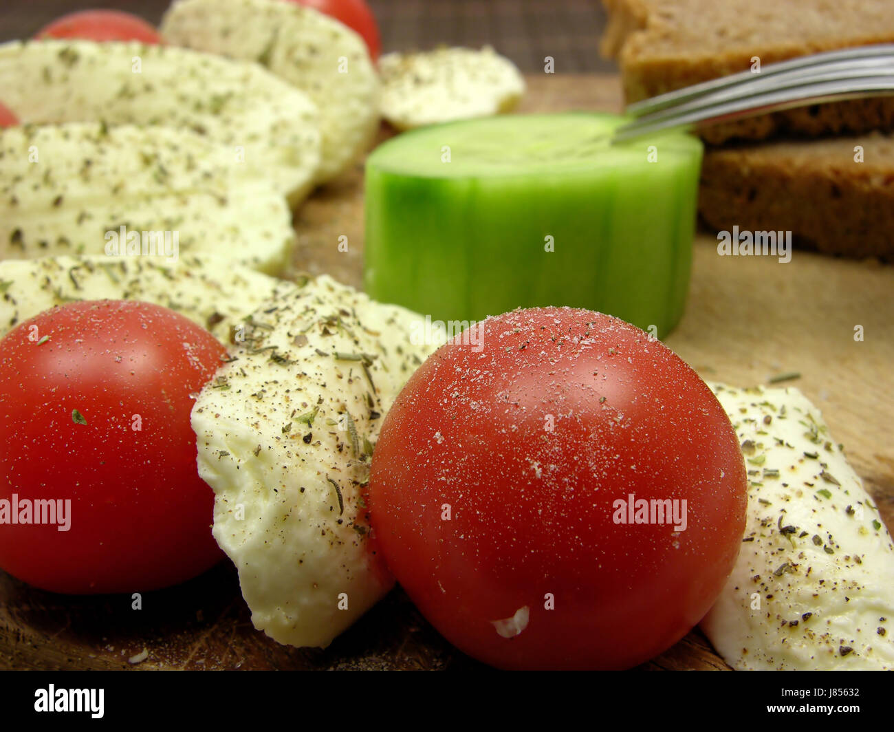 snack time food aliment bread salt macro close-up macro admission close up view Stock Photo