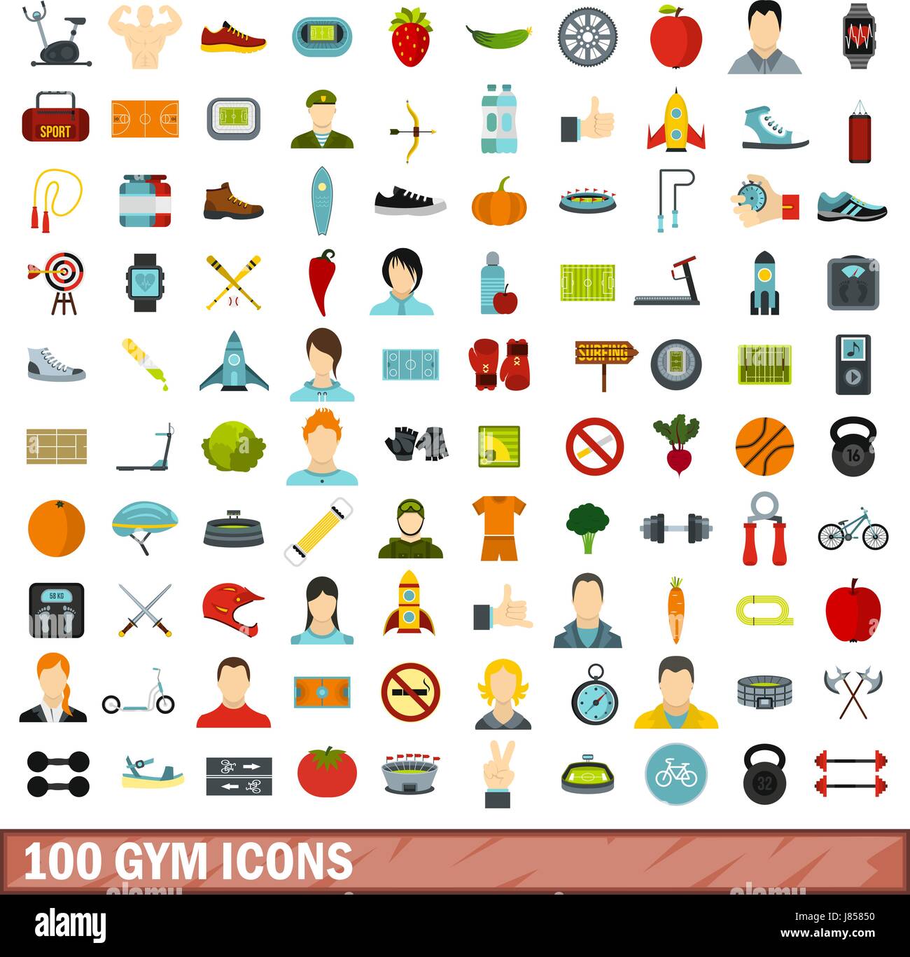 100 gym icons set, flat style Stock Vector Image & Art - Alamy