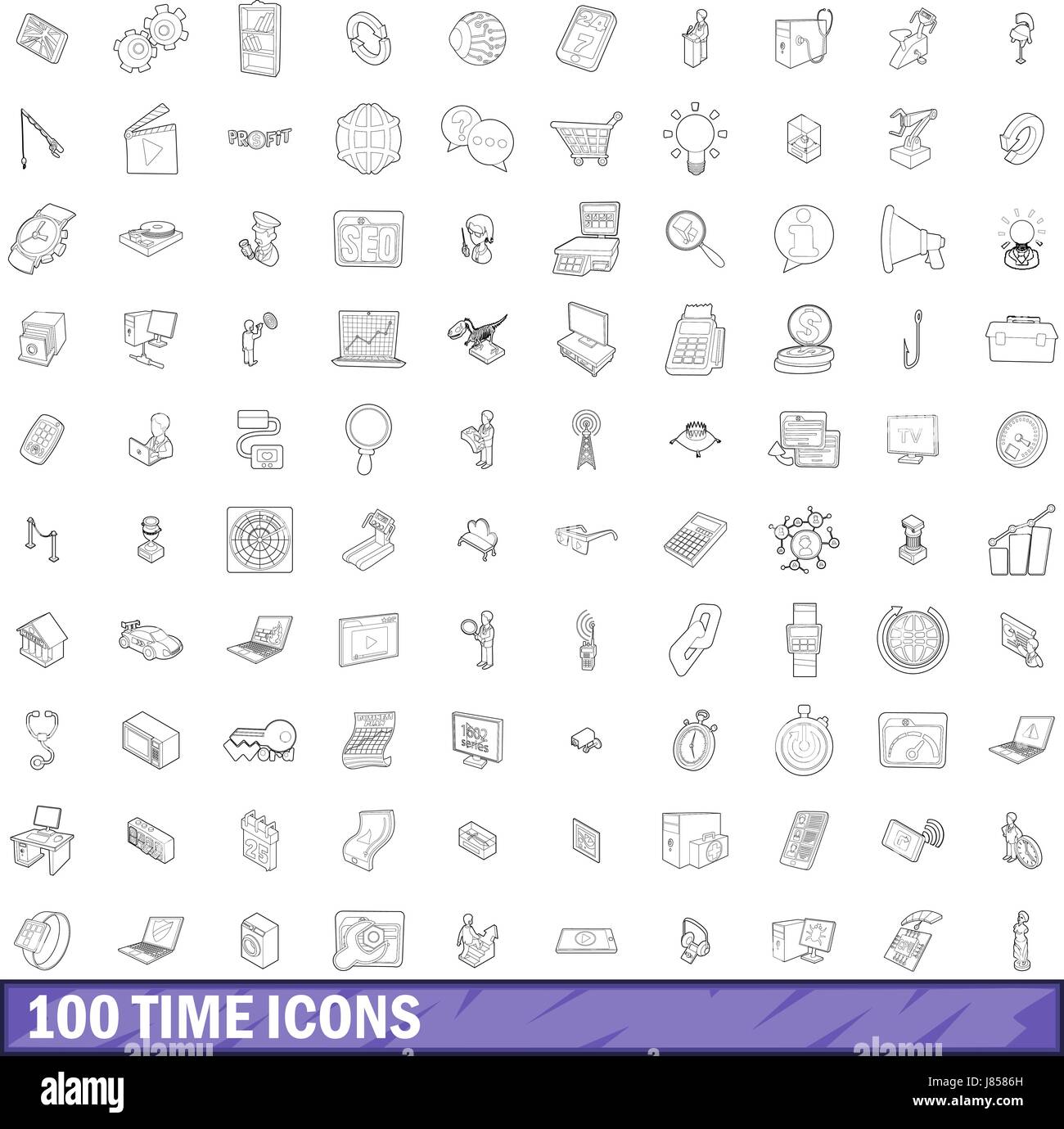 100 time icons set, outline style Stock Vector Image & Art - Alamy