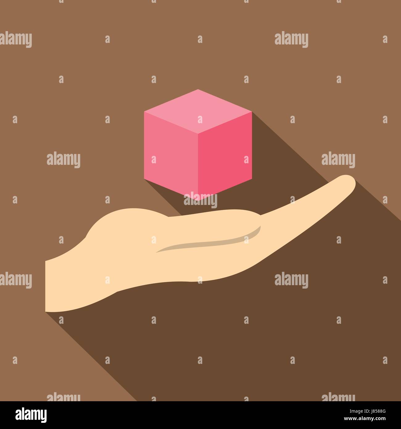 Pink cube 3d model icon, flat style Stock Vector