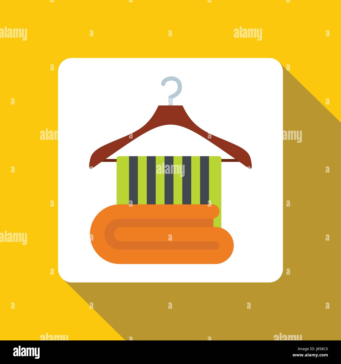 Green towel on on a wooden coat hanger icon Stock Vector