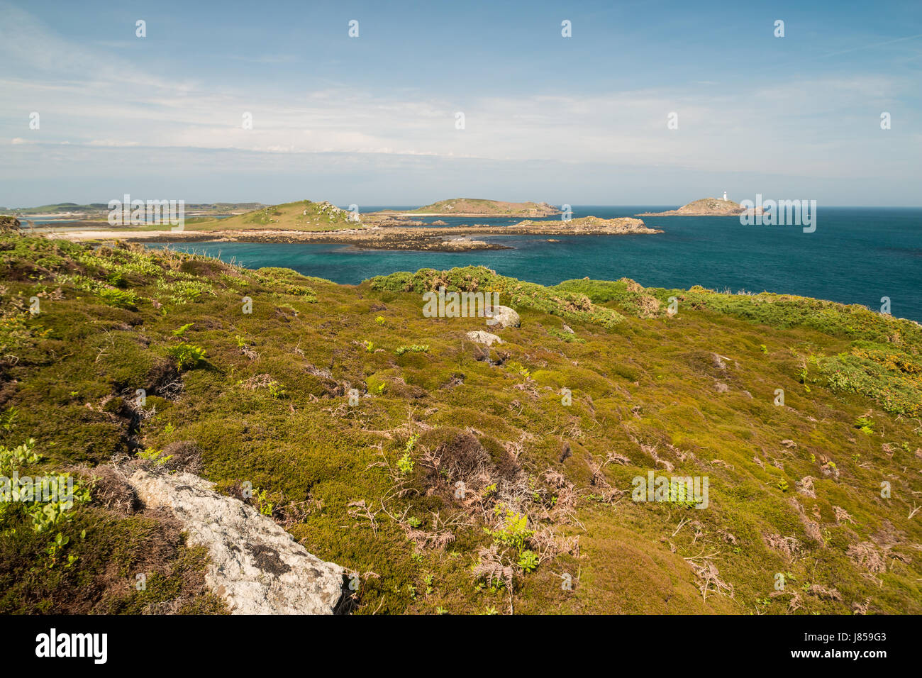 Warm sunny weather on the island of St Martin's in the Isles of Scilly, the UK's hottest day of the year in 2017. Stock Photo