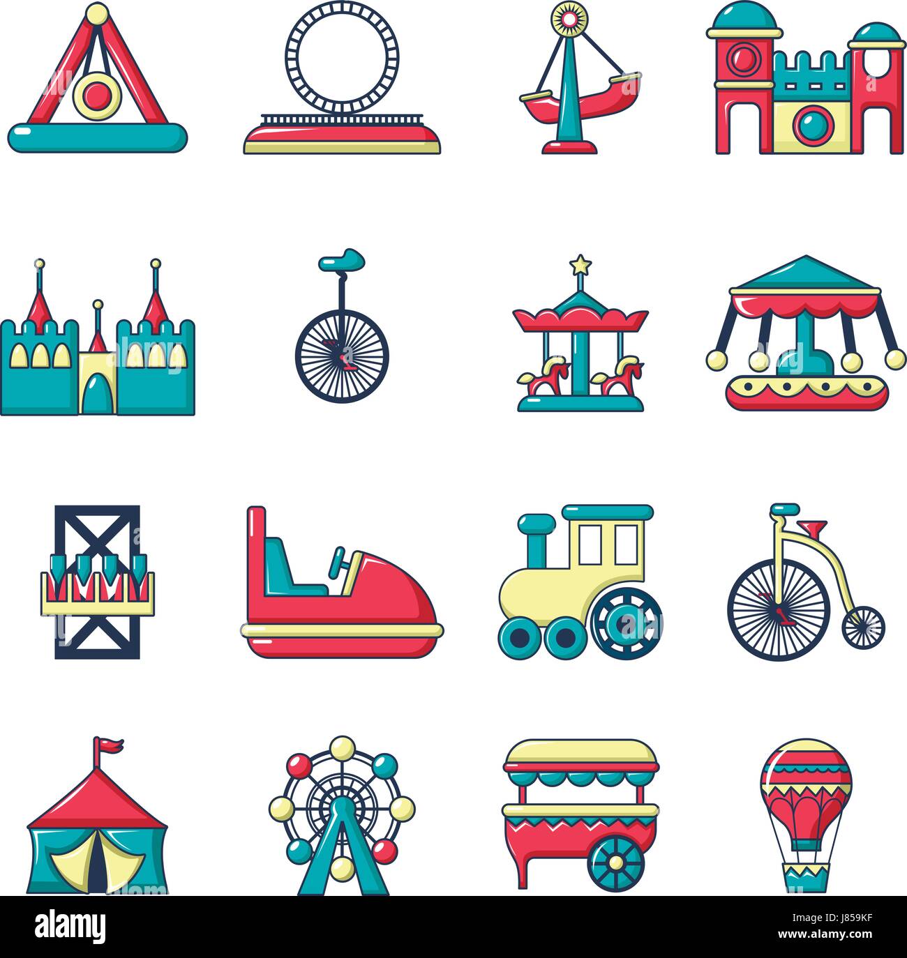 Amusement park icons set, cartoon style Stock Vector Image & Art - Alamy