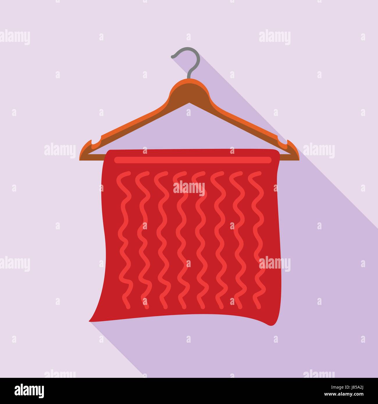 Red towel on coat hanger icon, flat style Stock Vector