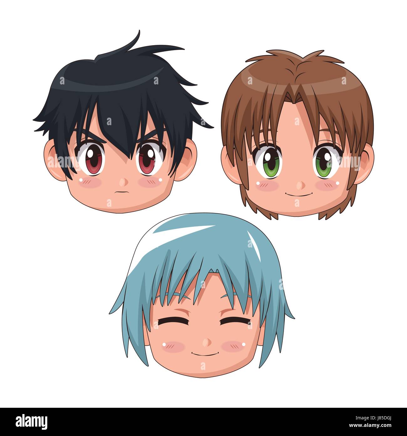 Set Of Four Anime Icons With Girls Stock Illustration - Download