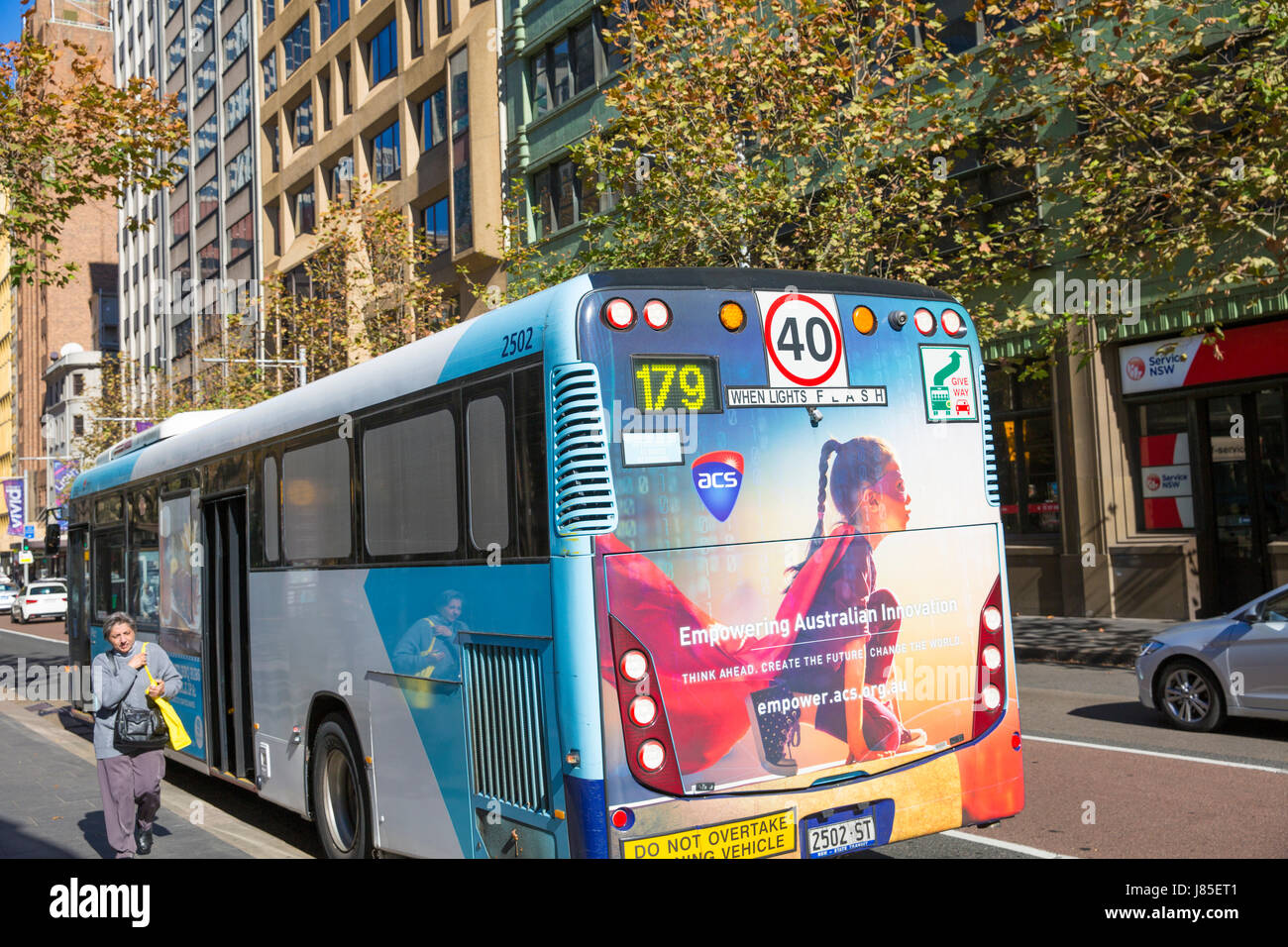 Sydney bus at a bus stop in York street in the city centre,Sydney,Australia Stock Photo