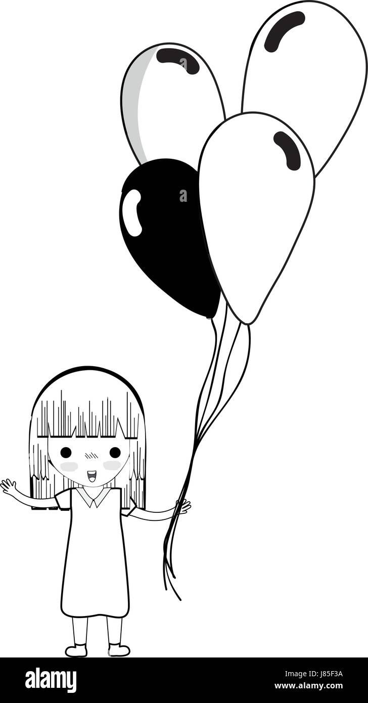 contour cute girl with balloons in the hand Stock Vector Image & Art ...