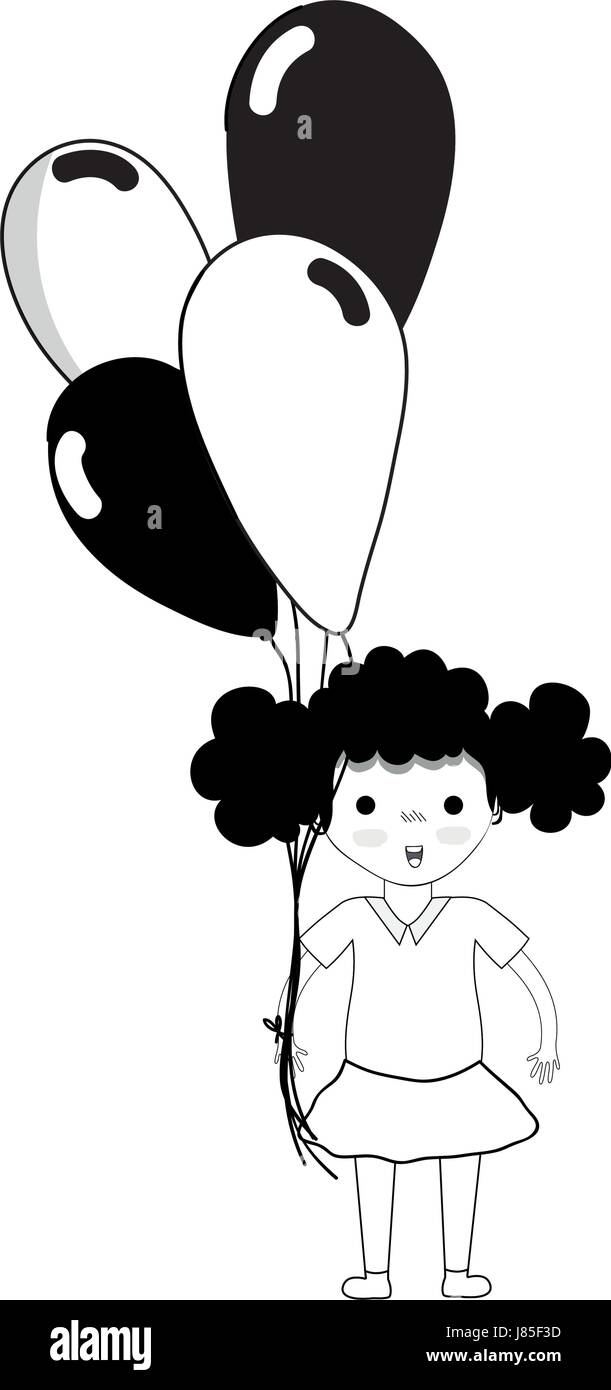contour cute girl with balloons in the hand Stock Vector Image & Art ...