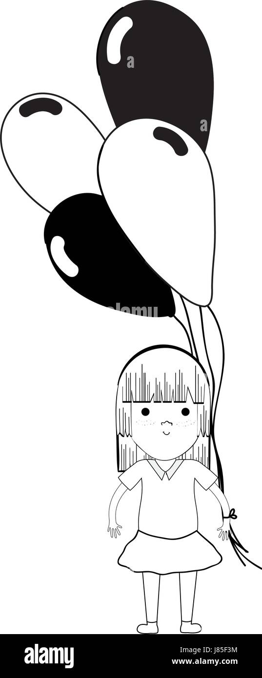 contour cute girl with balloons in the hand Stock Vector Image & Art ...