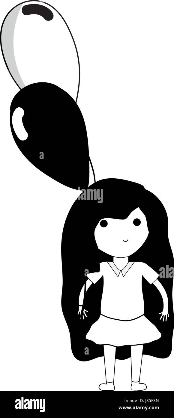 contour cute girl with balloons in the hand Stock Vector Image & Art ...