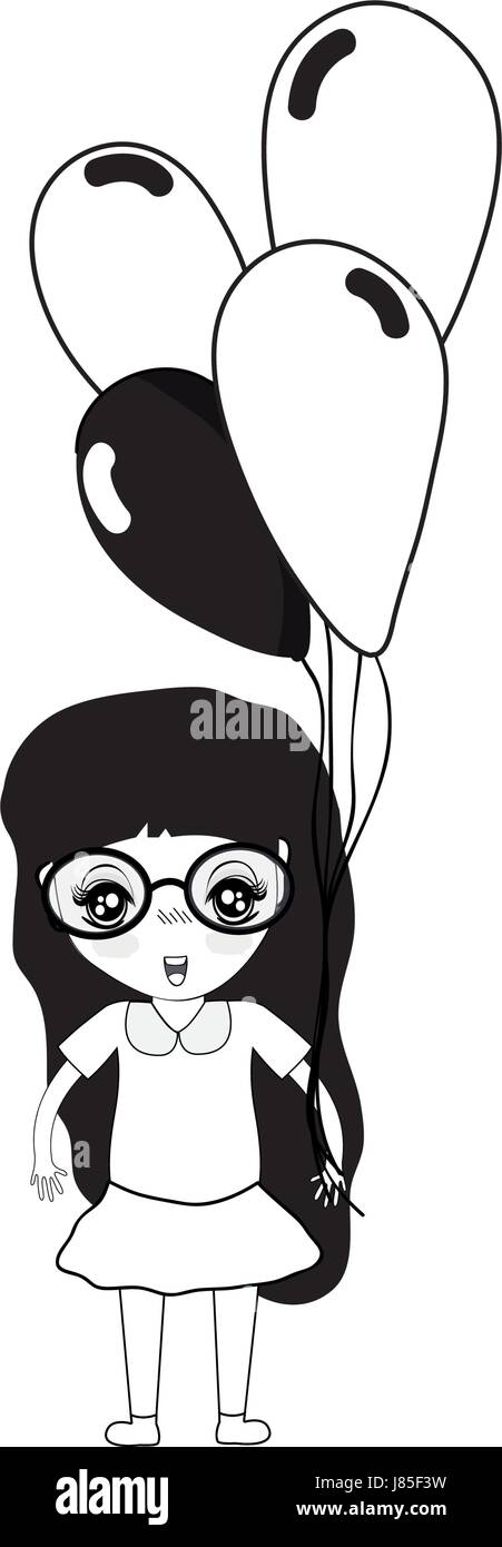 contour cute girl with balloons in the hand Stock Vector Image & Art ...