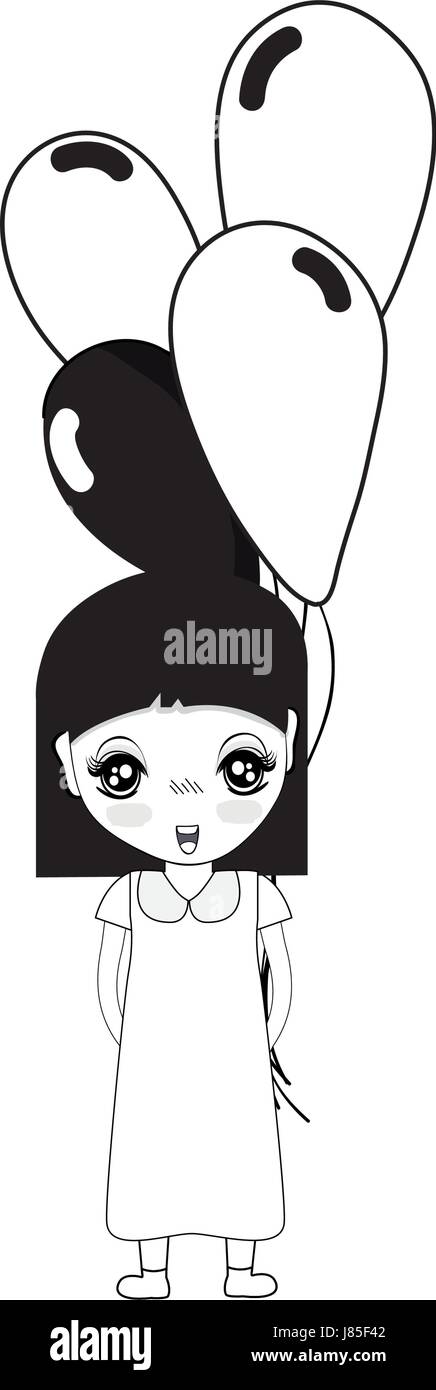 contour cute girl with balloons in the hand Stock Vector Image & Art ...