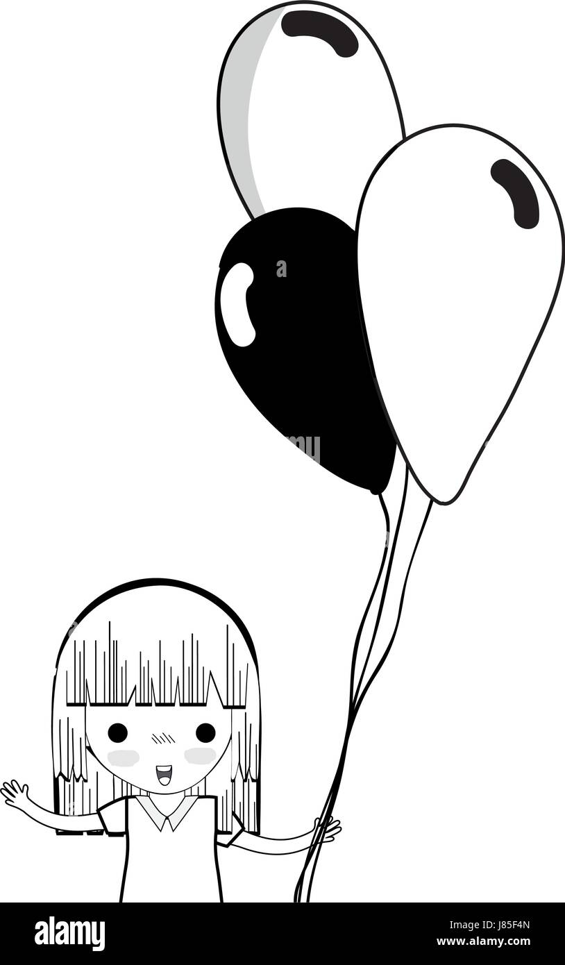 contour cute girl with balloons in the hand Stock Vector Image & Art ...
