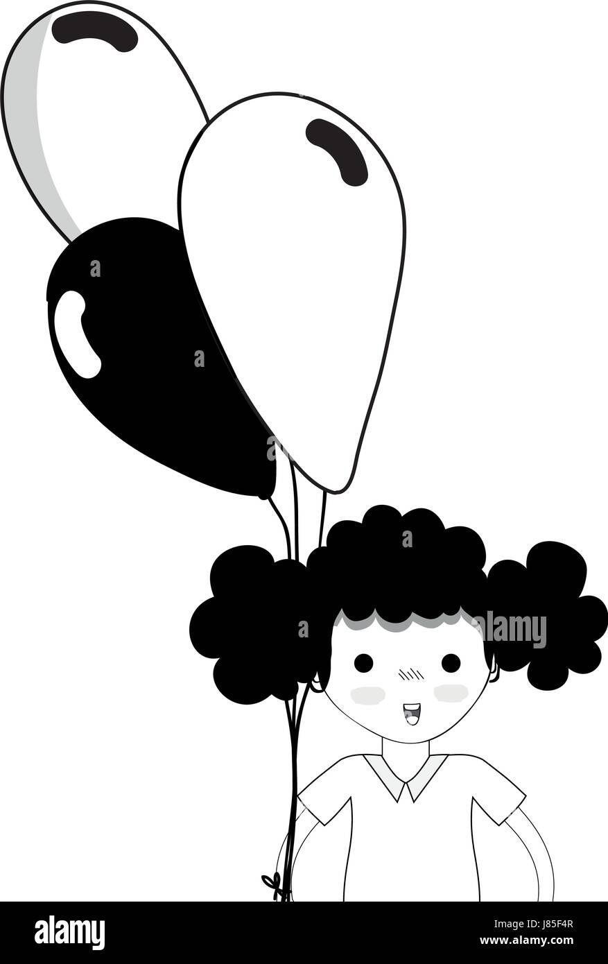 contour cute girl with balloons in the hand Stock Vector Image & Art ...