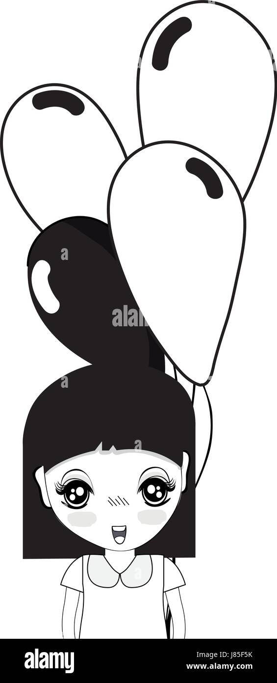 contour cute girl with balloons in the hand Stock Vector Image & Art ...