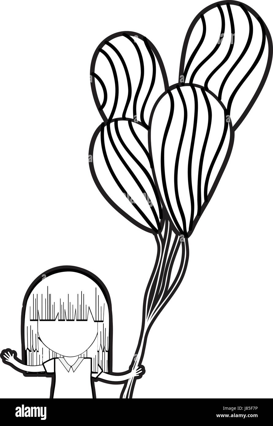 line cute girl with balloons in the hand Stock Vector Image & Art - Alamy