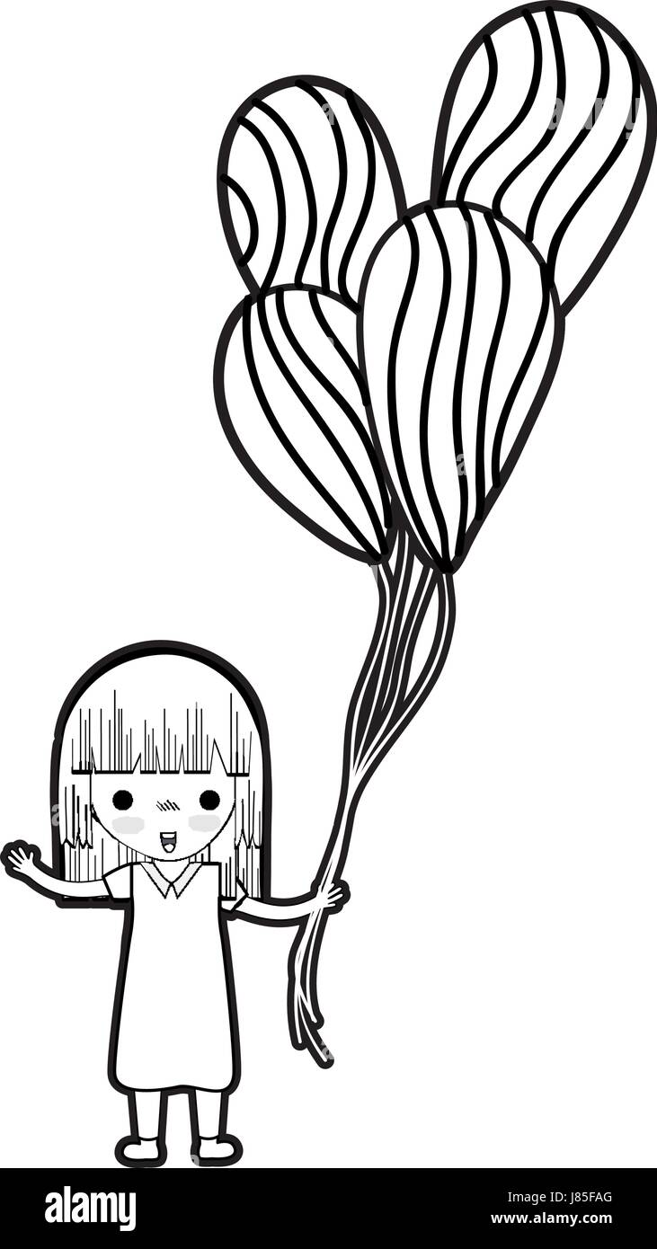 line cute girl with balloons in the hand Stock Vector Image & Art - Alamy