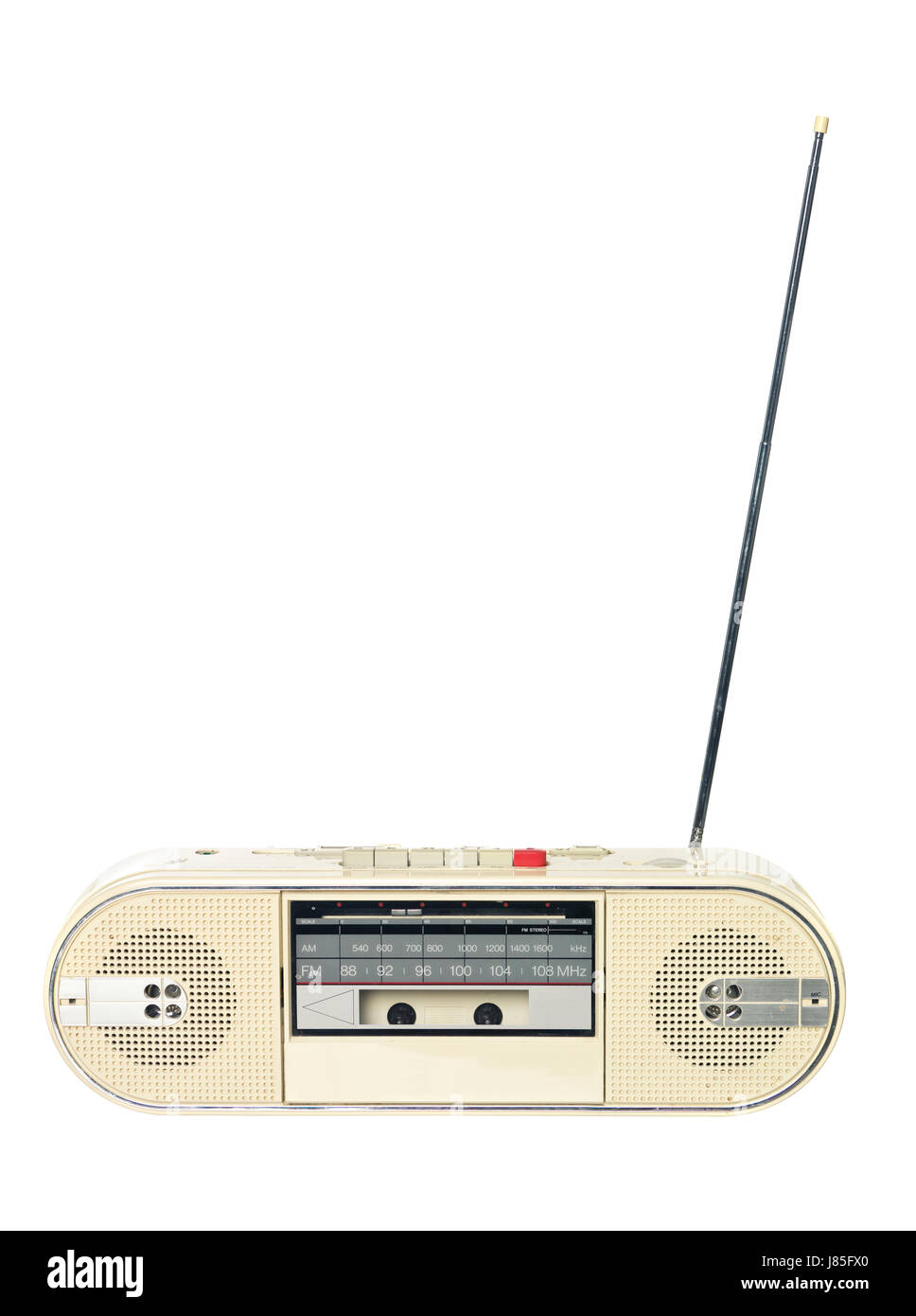 music sound isolated antenna radio speaker audio equipment white boom box 1980s Stock Photo
