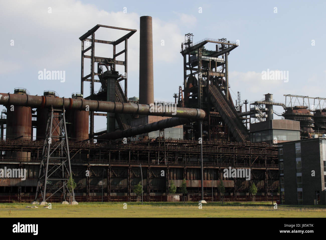 steel mill furnace smelting works blue stairs monument culture industry black Stock Photo