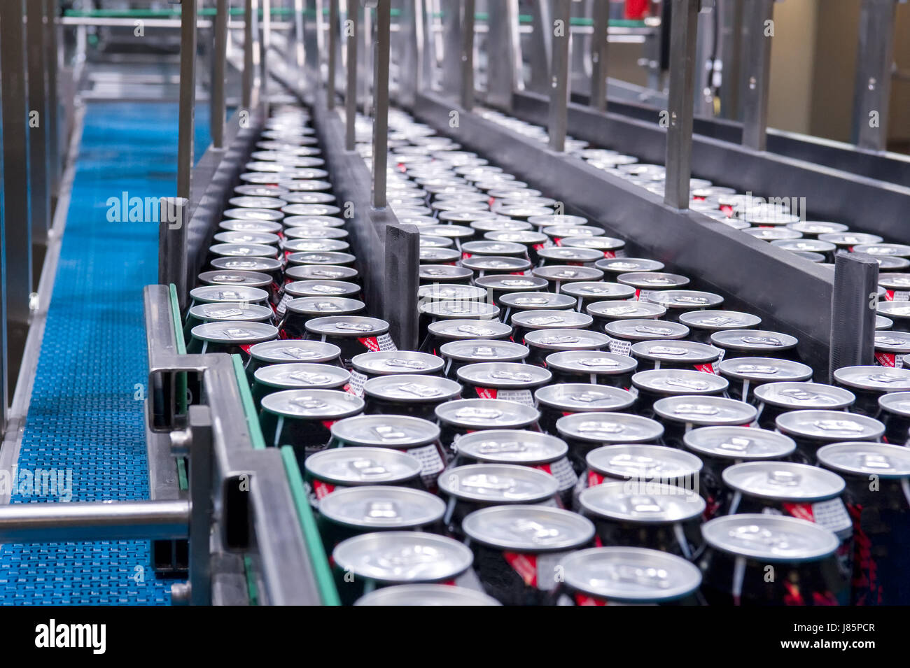 filling of beverage cans Stock Photo