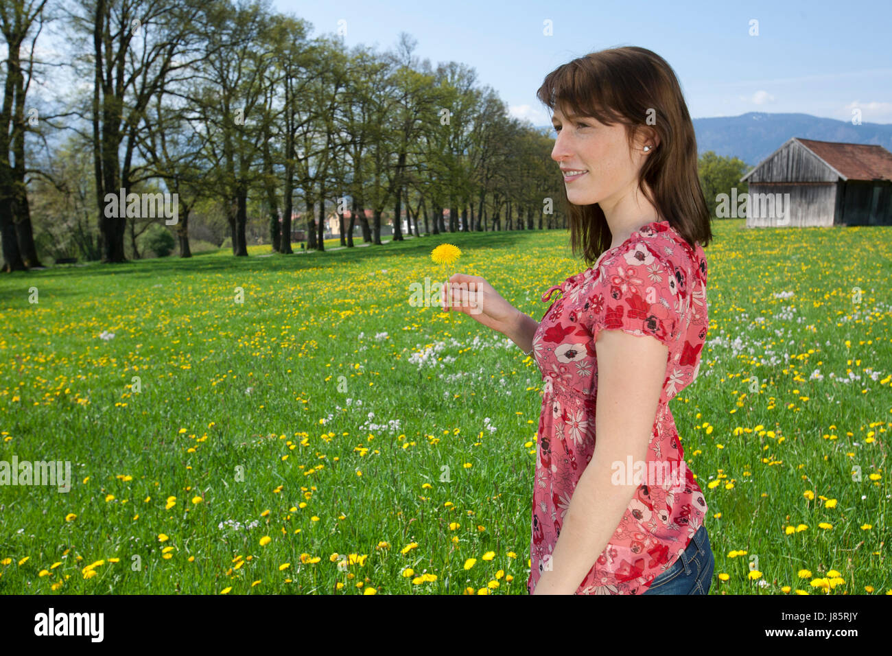 young woman on spring meadow Stock Photo