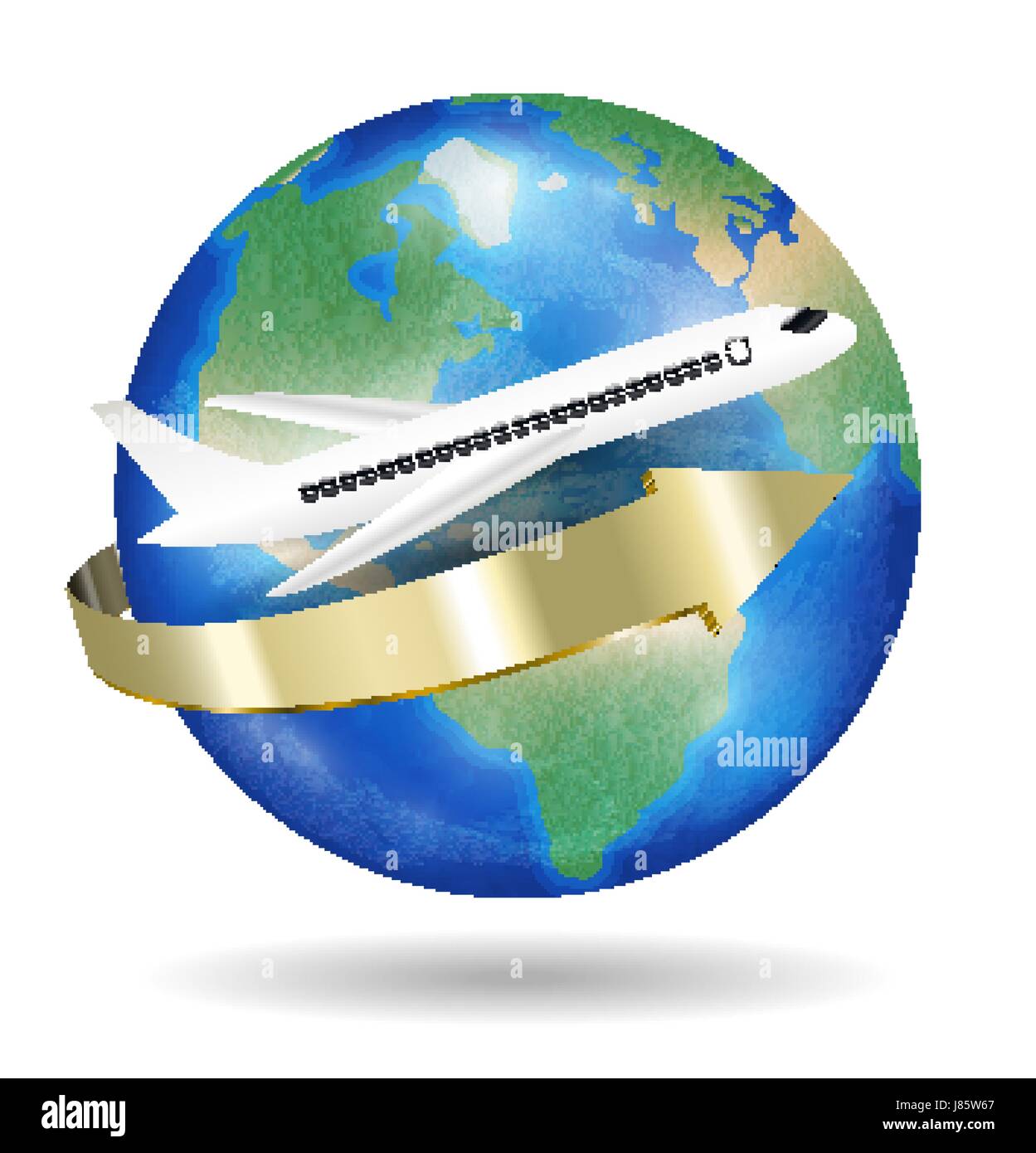 white aeroplane fly travel around the world Stock Vector