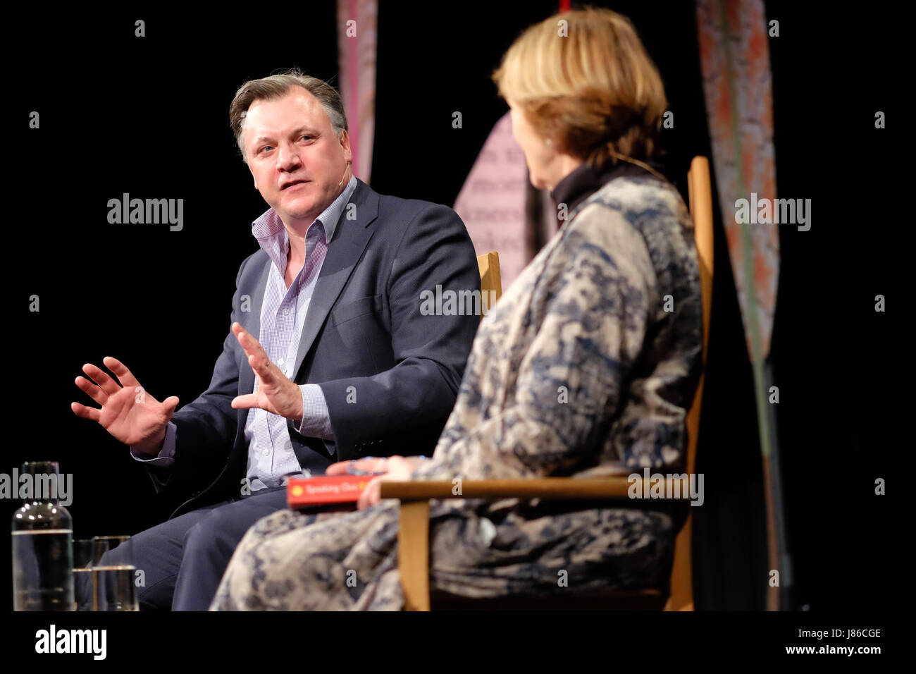 Hay Festival 2017 - Hay on Wye, Wales, UK - Saturday 27th May 2017 - Former politician Ed Balls on stage talking with Joan Bakewell at the Hay Festival - the Hay Festival celebrates its 30th anniversary in 2017 - the literary festival runs until Sunday June 4th.  Steven May / Alamy Live News Stock Photo