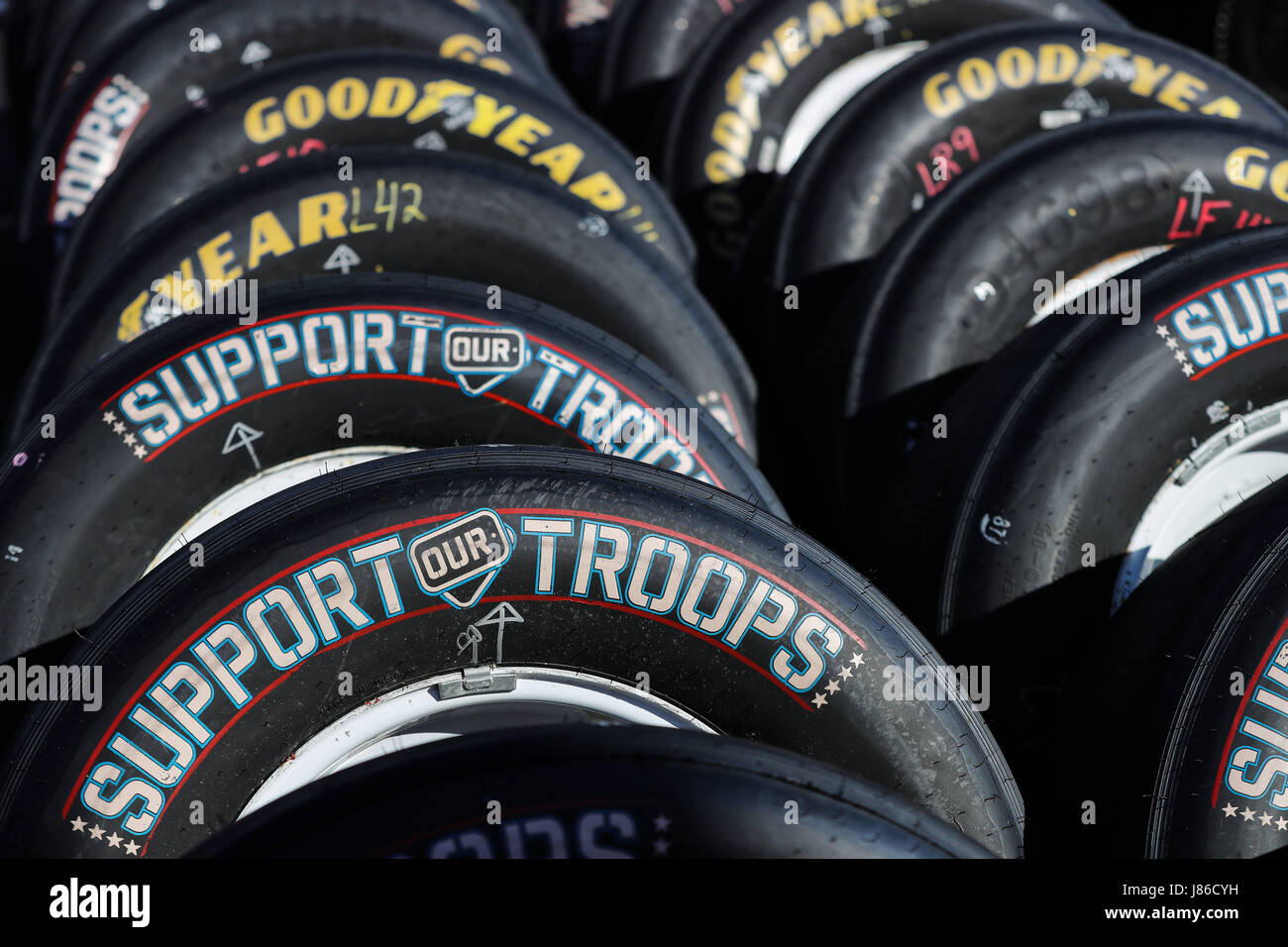Charlotte, NC, USA. 27th May, 2017. Goodyear tires shows their support for the troops on the second day of the Coca Cola 600 at Charlotte Motor Speedway in Charlotte, NC. (Scott Kinser/Cal Sport Media) Credit: csm/Alamy Live News Stock Photo