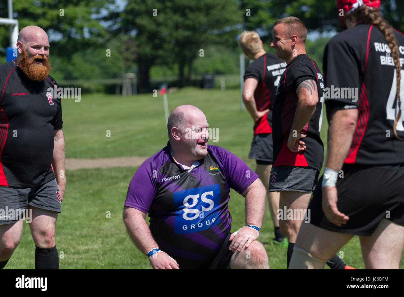 Humorous And Good Natured Moment In Friendly Rugby Match Stock Photo Alamy Humorous And Good Natured Moment In Friendly Rugby Match Stock Photo Alamy