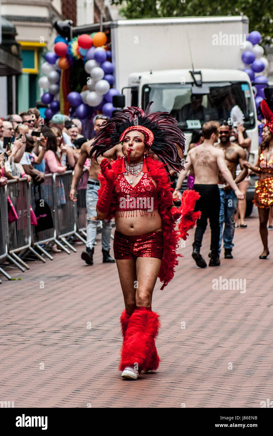 Birmingham, United Kingdom. 27th May 2017. Thousands of members of the LGBTQ community gathered today for the Birmingham Pride parade. The Birmingham Pride is an annual festival for the LGBTQ community usually taking place over the Spring Bank Holiday.  The event begins with a parade from Victoria Square in the city centre to the Gay Village in Hurst Street Credit: Jim Wood/Alamy Live News Stock Photo
