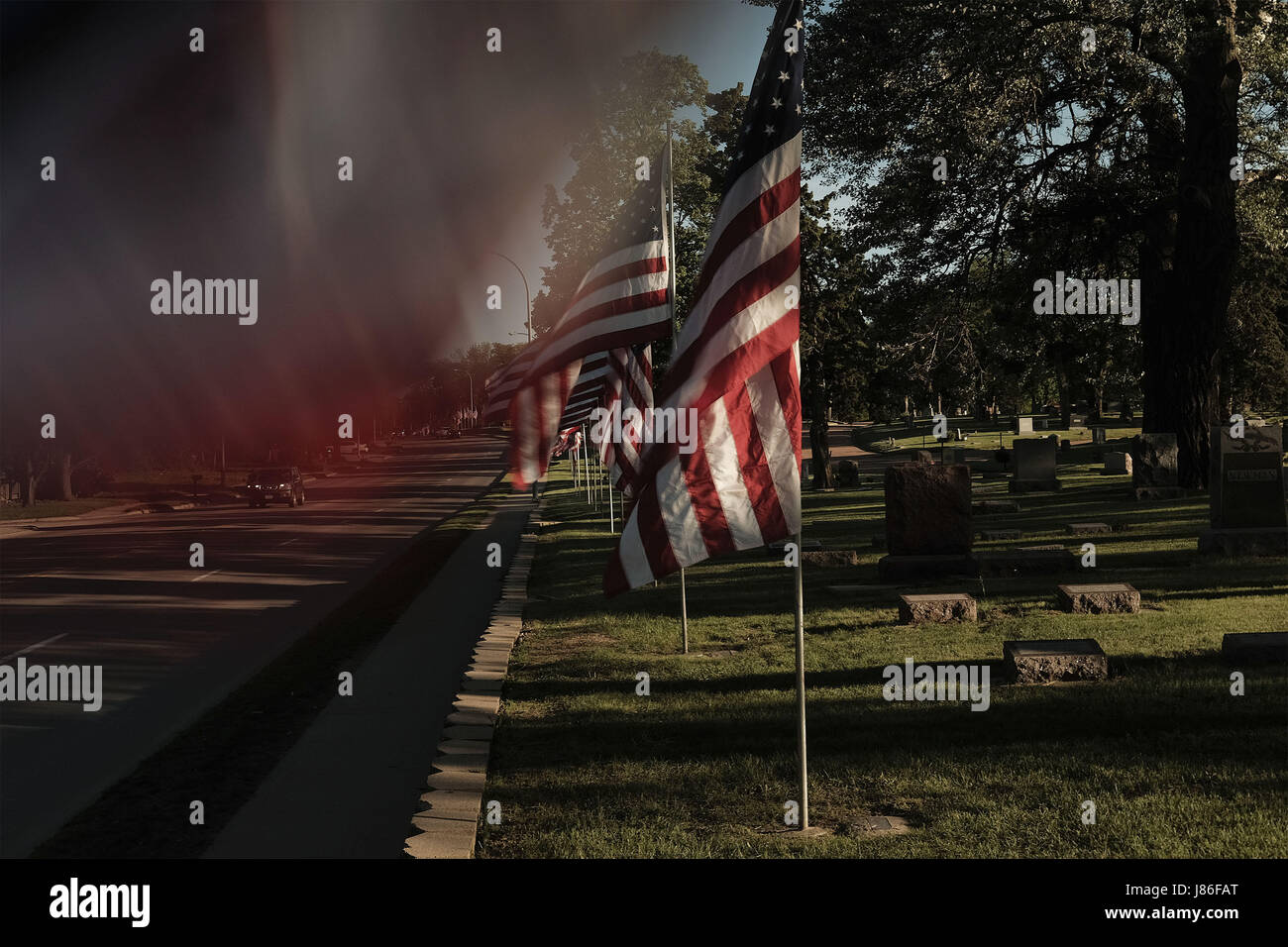 May 26, 2017 Sioux City, IOWA, USA Flags on display flutter in the