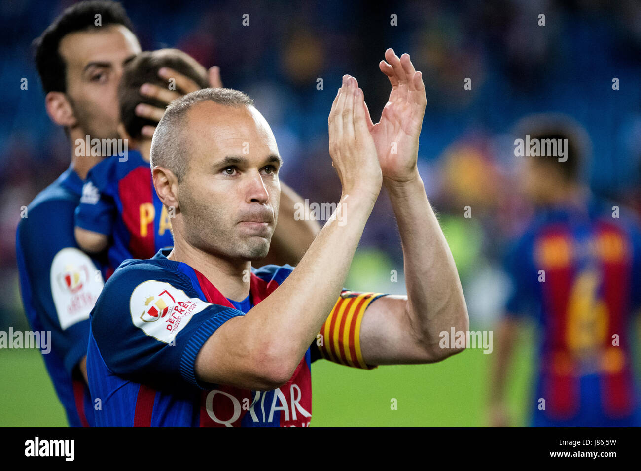Madrid, Spain. 27th May, 2017. Andres Iniesta (FC Barcelona) celebrates the victory of his team during the football match of Final of Spanish King's Cup between FC Barcelona and Deportivo Alaves near of Calderon Stadium on May 27, 2017 in Madrid, Spain. Credit: David Gato/Alamy Live News Stock Photo