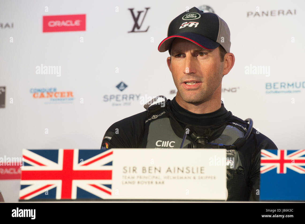 Bermuda. 27th May, 2017. Land Rover BAR Skipper Sir Ben Ainslie at the post race press