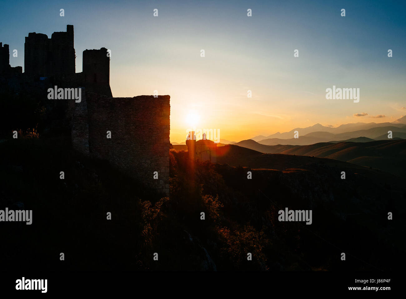 The castle of Rocca Calascio, Abruzzo, Italy at sunset Stock Photo