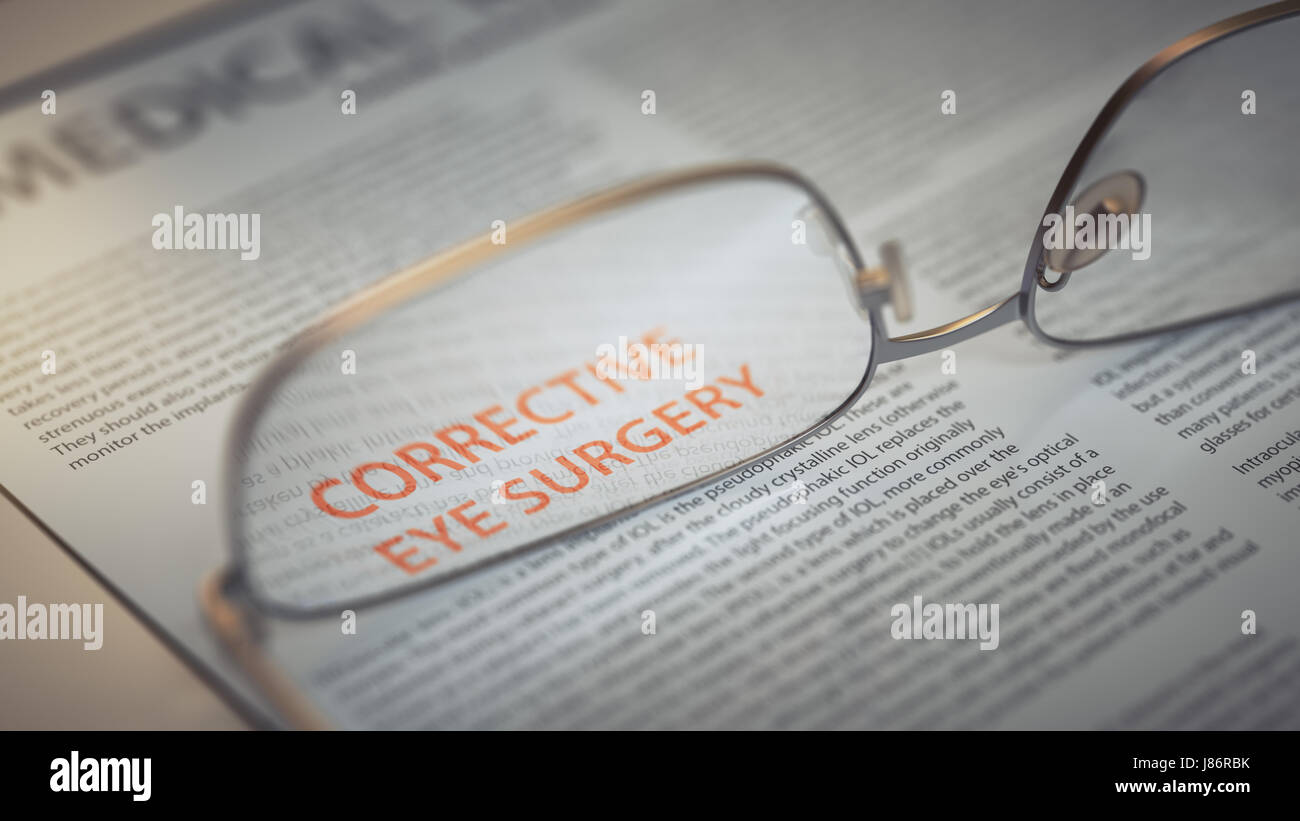 Corrective Eye Surgery Article Title Highlighted Through Eyeglasses