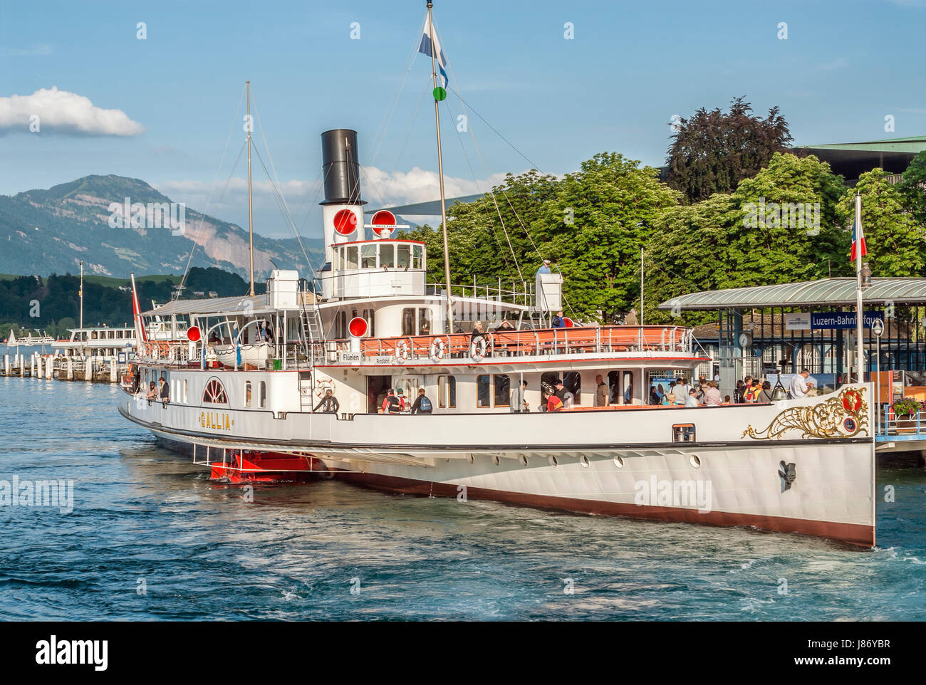 Paddle Wheel Steamer At Lake Lucerne In Switzerland Stock Photo Alamy