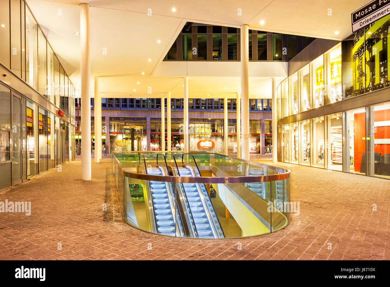 Exterior of some Mosae Forum shopping area stores in downtown Maastricht, Netherlands Stock Photo