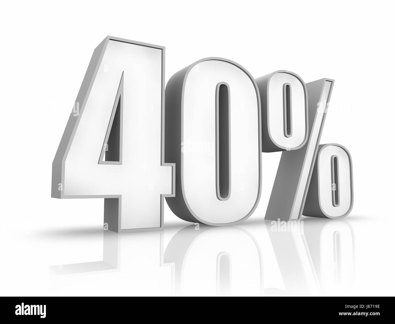 forty, number, percent, percentage, white, grey, gray, calculation, isolated, Stock Photo