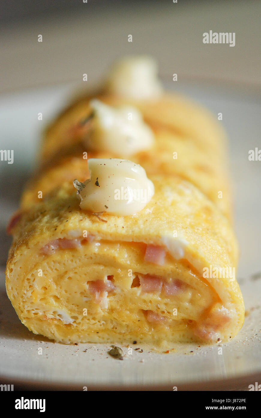 Omelette roll with Mayonnaise on top Stock Photo Alamy