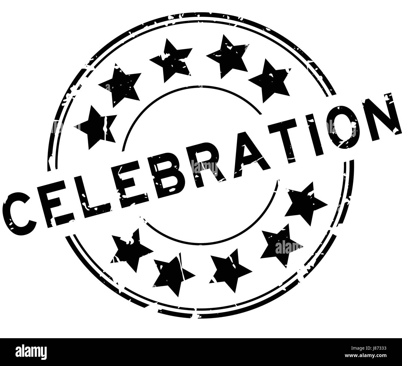 Grunge black celebration with star icon round rubber seal stamp on ...