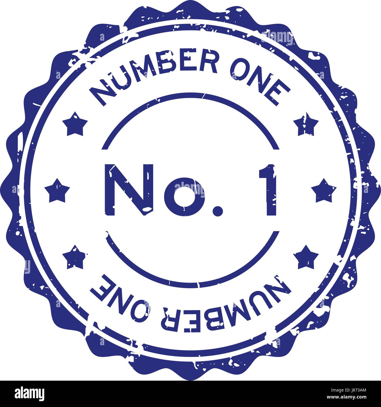 Grunge blue No. 1 (number one) round rubber seal stamp on white