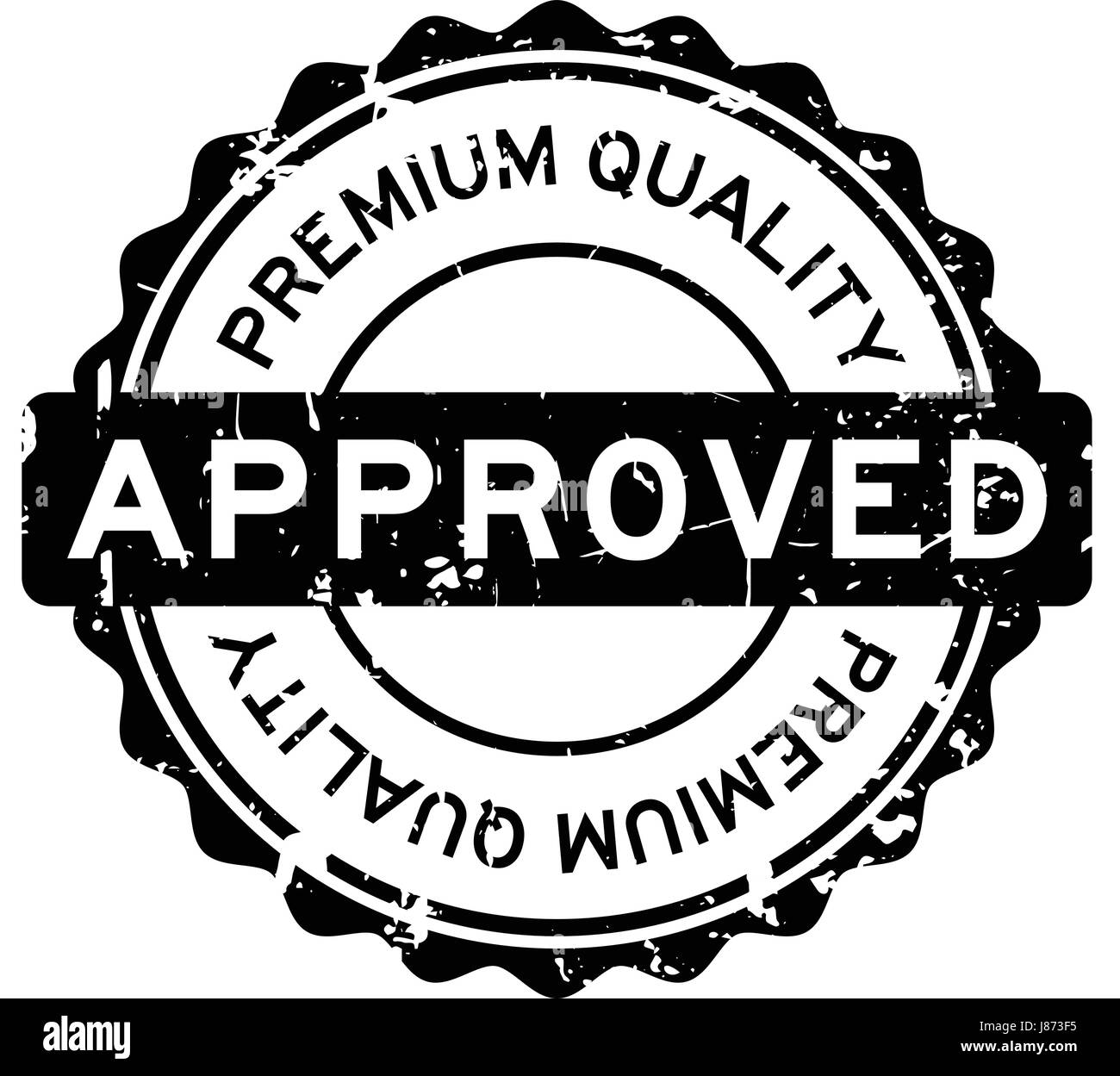Grunge black premium quality approved round rubber seal stamp on white